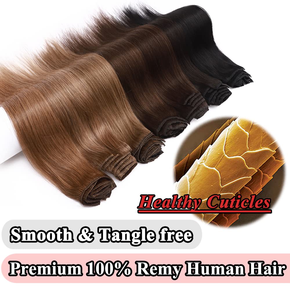27 Dark Blonde Double Weft Clip in 100% Remy Human Hair Extensions 14''-22'' Grade 7A Full Head Thick Thickened Long Soft Silky Straight 8pcs 18clips for Women Beauty 22/22 inch 160g