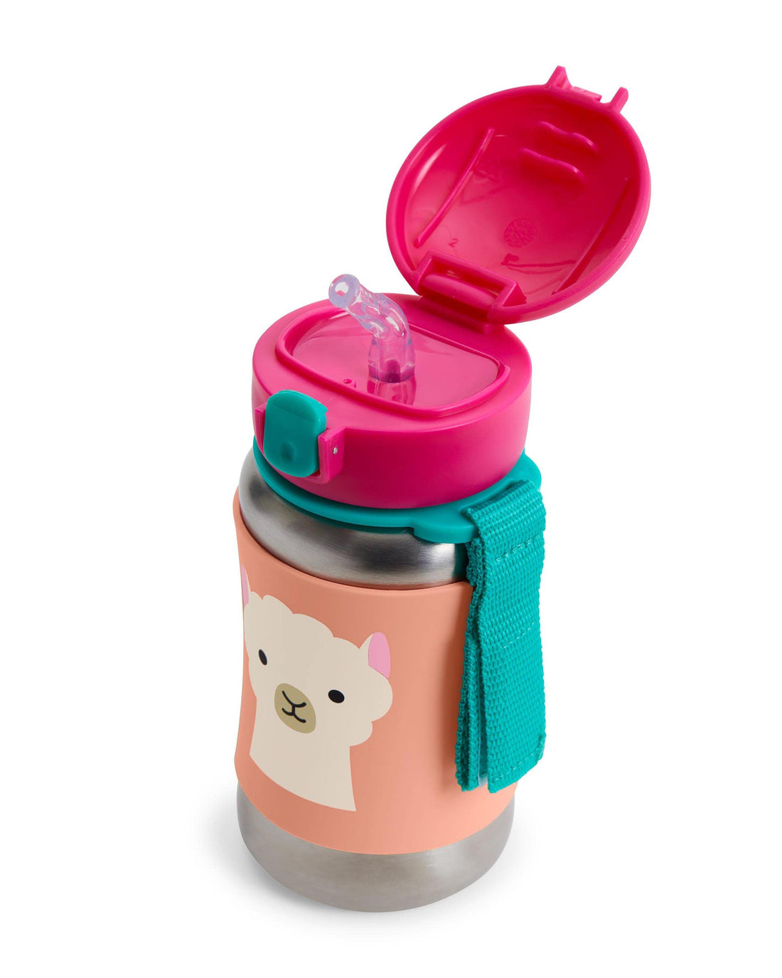 Skip Hop Toddler Sippy Cup with Straw, Zoo Stainless Steel Straw Bottle, Llama, 350 milliliters