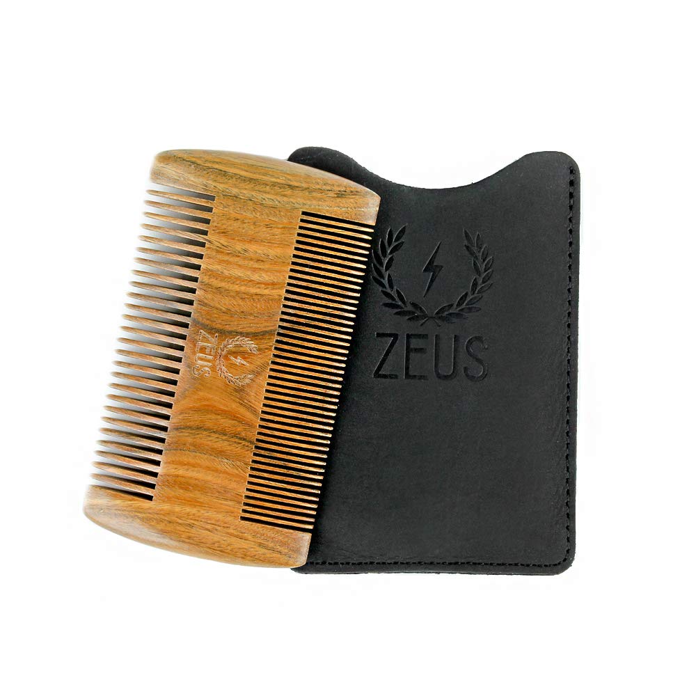 Zeus Organic Sandalwood Double-Sided Beard Comb with Leather Sheath!