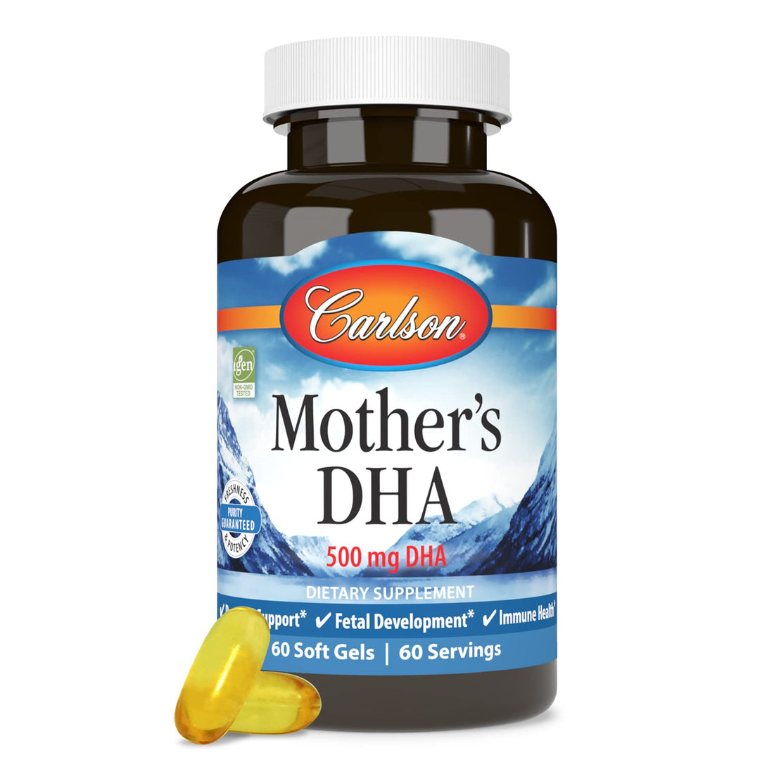 Carlson - Mother's DHA, 500 mg DHA, Prenatal Support, Fetal Development & Immune Health, 60 Softgels
