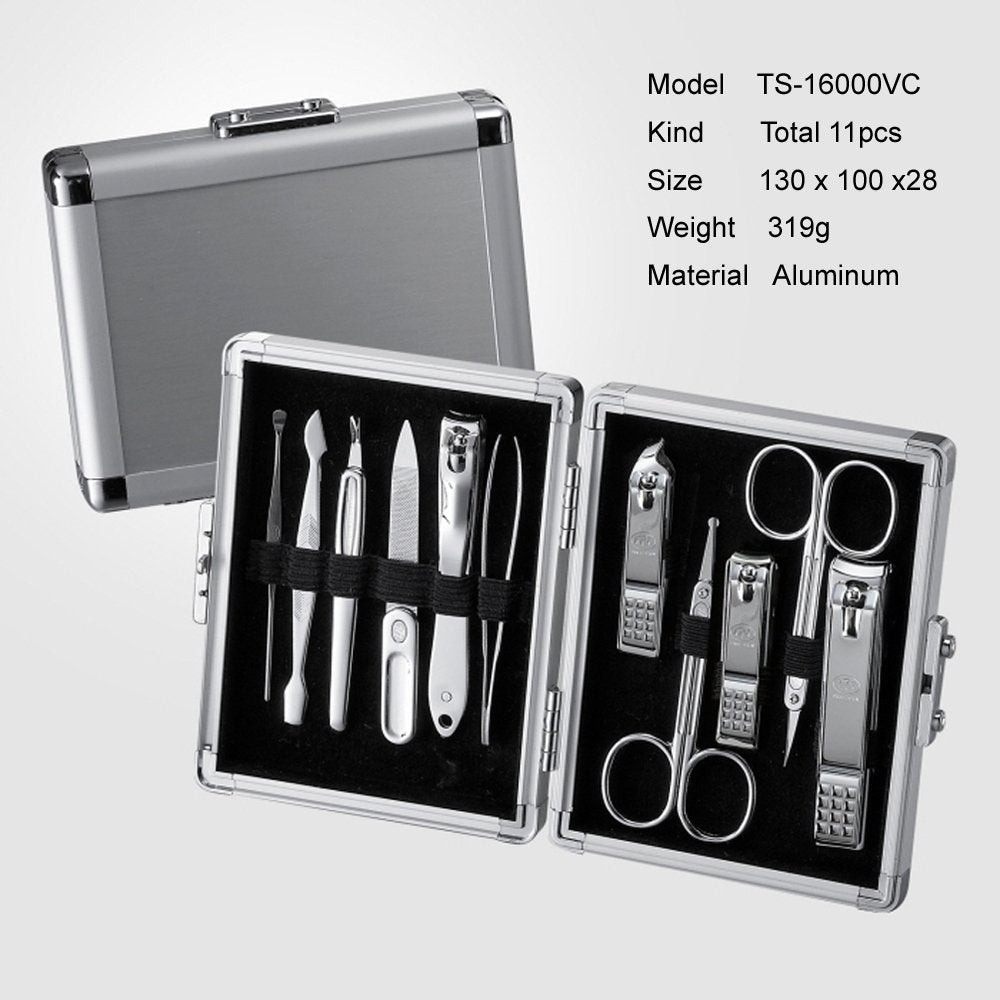 Three Seven 777 [Ts 16000 Svc] 11 Pcs Stainless Manicure Pedicure Cutter Nail Clipper Kit Set Tool (Silver)