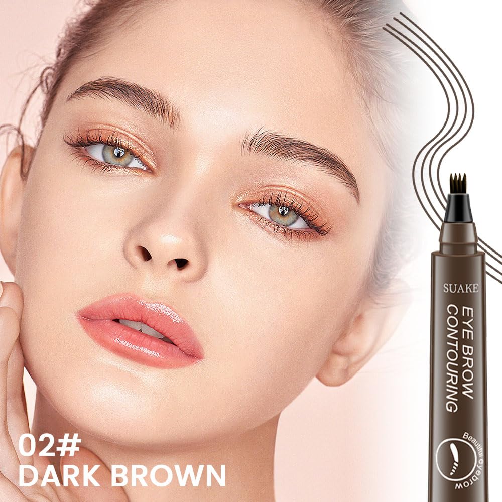 Kaely 2Pcs Light Dark Brown Microblade Eyebrow Pen With Brush, Magical Precise Waterproof Brow, Suake Eyebrow Contouring, 4 Tip Eye Brow Pencils for Women, Creates Natural Brows, Sponge Head 01+02