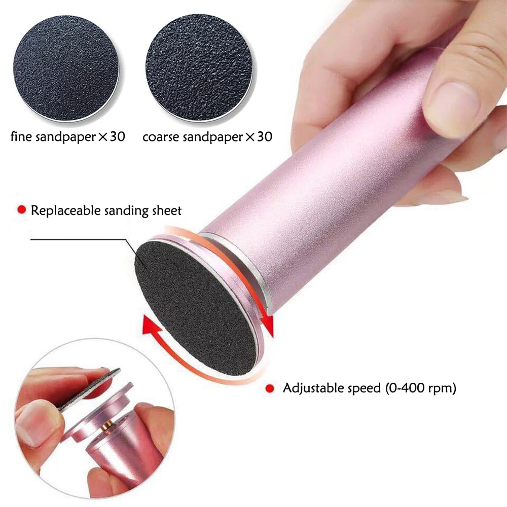 Dr.Pedi Callus Remover for Feet Electric Foot (Speed Adjustable) with 60pcs Replacement Sandpaper Discs Professional Pedicure Foot File for Women Men Dead Dry Hard Skin Calluses Pink