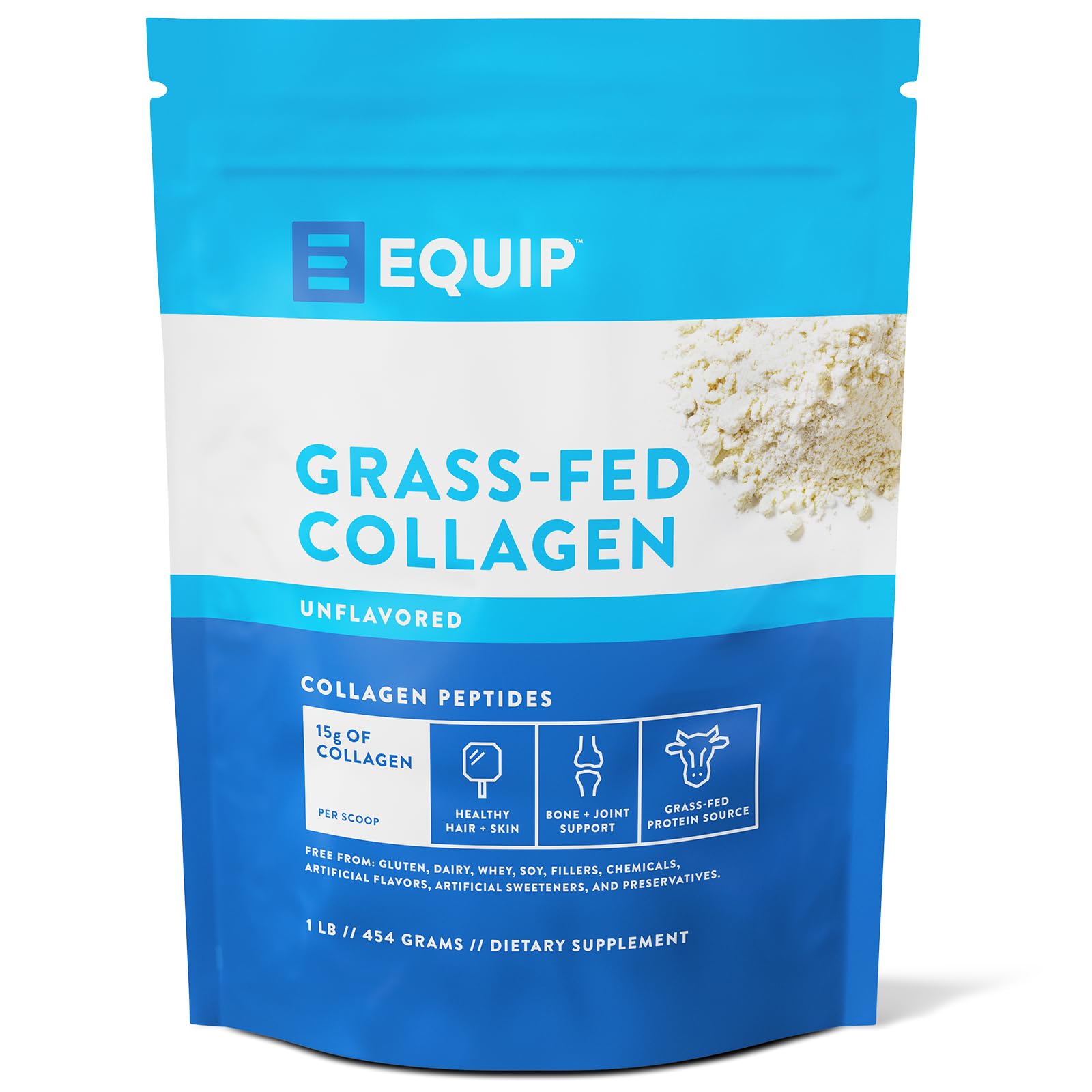 Equip Foods Grass Fed Collagen Powder | Hydrolyzed Bovine Collagen Peptides with Amino Acids | Prime Beef Collagen for Healthy Joints, Skin & Nails | Non-GMO, Paleo Friendly | 30 Servings, Unflavored