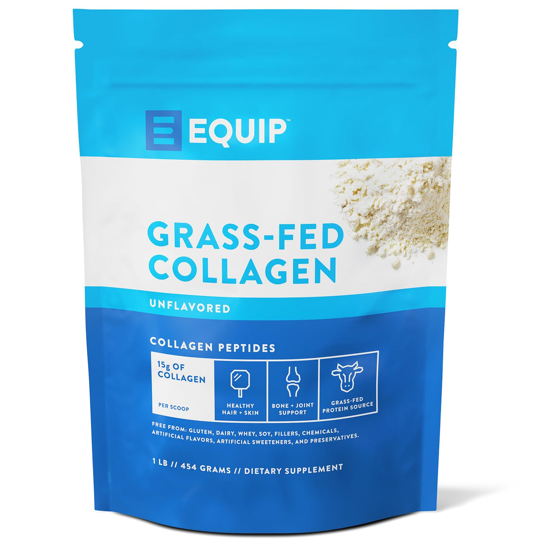Equip Foods Grass Fed Collagen Powder | Hydrolyzed Bovine Collagen Peptides with Amino Acids | Prime Beef Collagen for Healthy Joints, Skin & Nails | Non-GMO, Paleo Friendly | 30 Servings, Unflavored