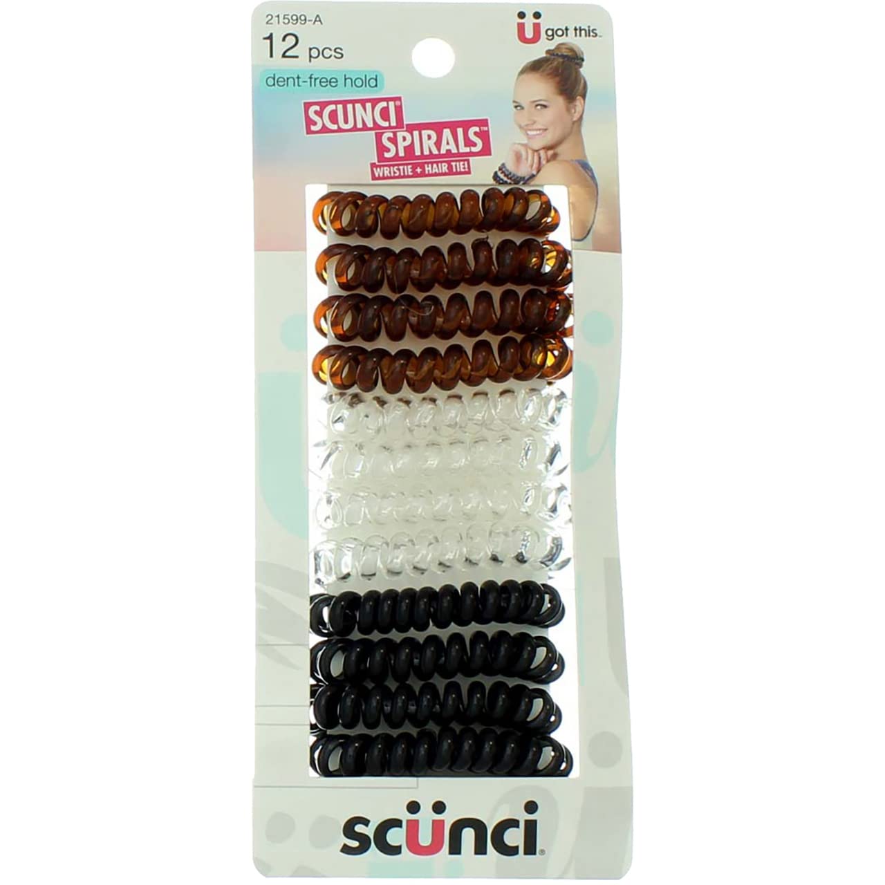 Scunci, Dent-Free Hold Spirals, Wristie + Hair Tie, 12 Pieces