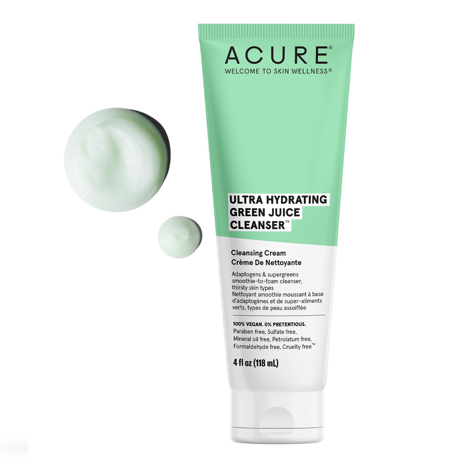 ACURE Ultra Hydrating Green Juice Cleanser | 100% Vegan | Intense Moisture for Super Thirsty Skin | Supergreens & Adaptogens - Purifies, Deep Cleanses & Refreshes | 4Fl Oz