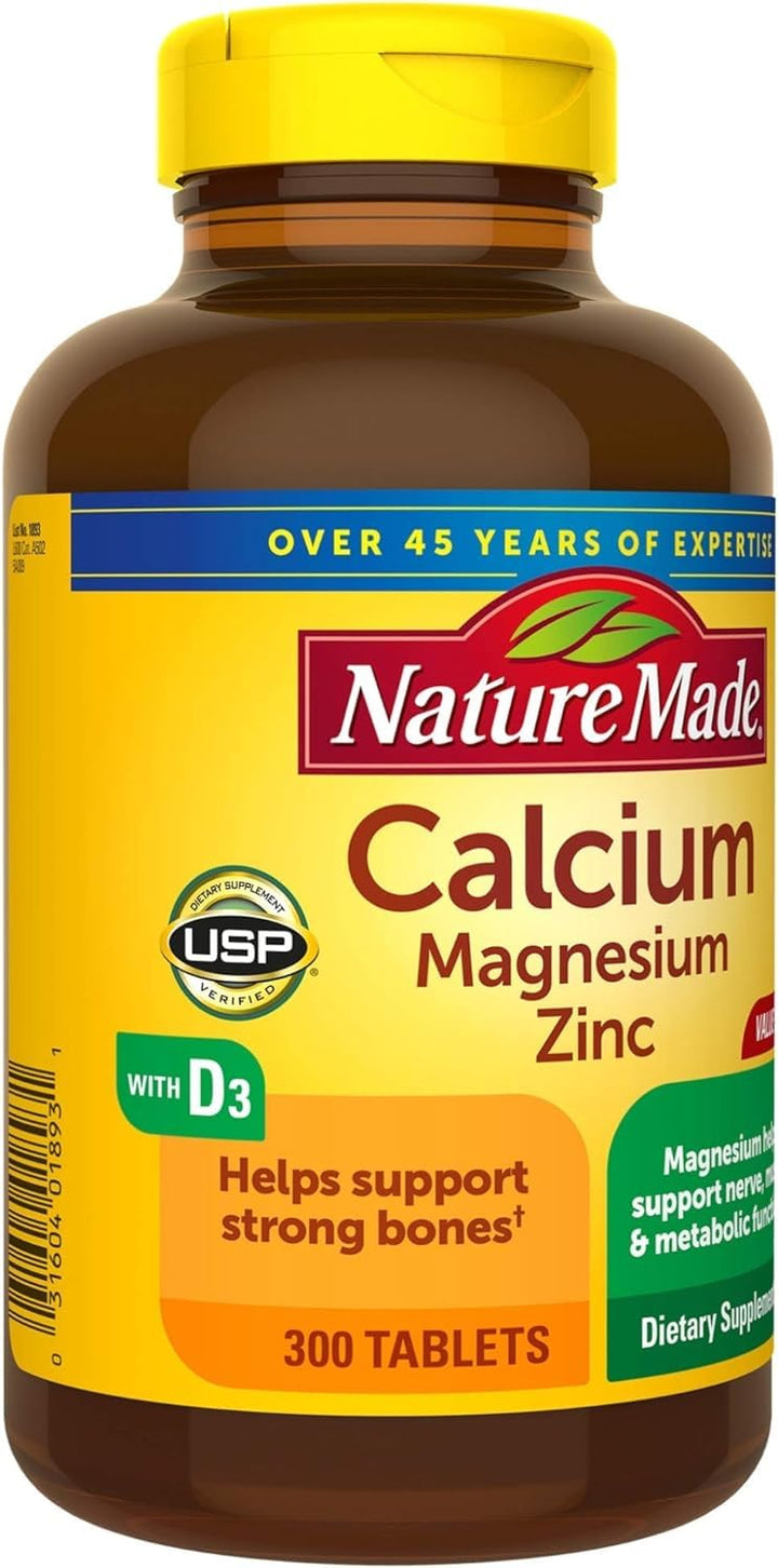 Nature Made Calcium, Magnesium Oxide, Zinc with Vitamin D3 helps support Bone Strength, Tablets, 300 Count