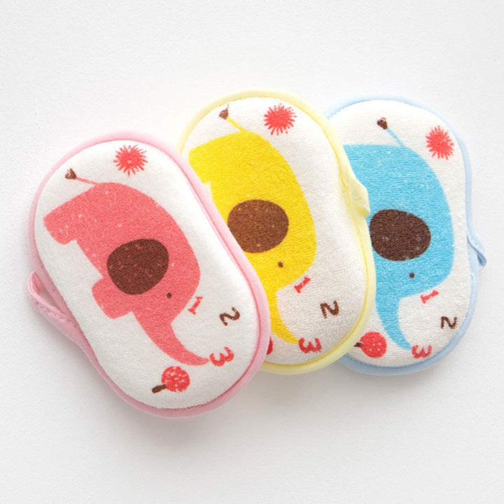 Lurrose 3PCS Baby Bath Sponge Cartoon Elephant Soft Cotton Scrubber Bath Brush Rubbing Towel for Toddler Infant (Mixed Color)