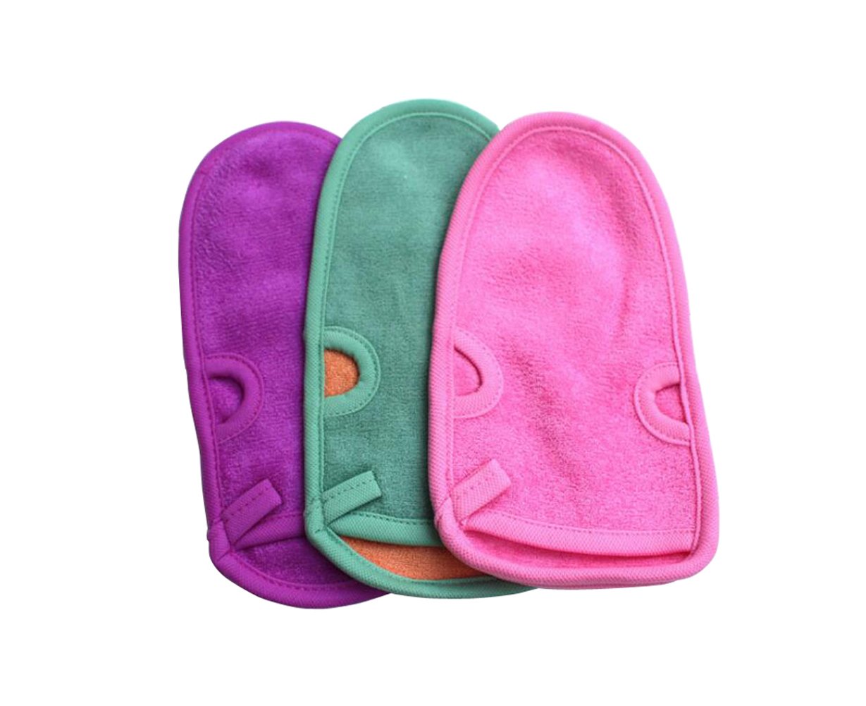 UPSTORE 3PCS 8.2'' x 4.5'' Back Rubbing Bathing Shower Exfoliating Mitts Towel Massage Loofah Scrub Spa Mitten for Unisex Children Adult(Color Random)