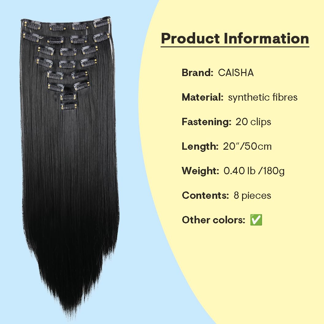 black # 1 CES 100 : PRETTYSHOP XXL Full Head Set 8 pcs 20 Clip In Hair Extensions Hairpiece Smooth Straight Heat-Resisting black # 1 CES 100