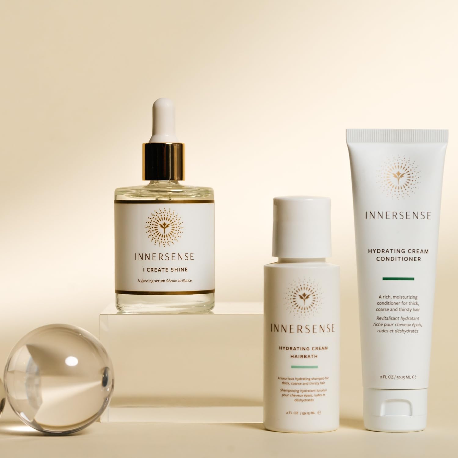 INNERSENSE Organic Beauty - Hydrate & Shine Set | I Create Shine, Hydrating Cream Hairbath, Hydrating Cream Conditioner | Non-Toxic, Cruelty-Free, Clean Haircare (3 piece set)