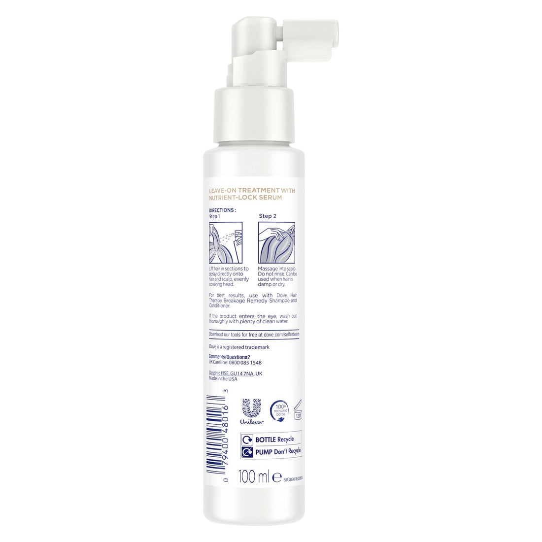 Hair Therapy, Breakage Remedy Leave-on Treatment, 3.38 fl oz (100 ml), Dove