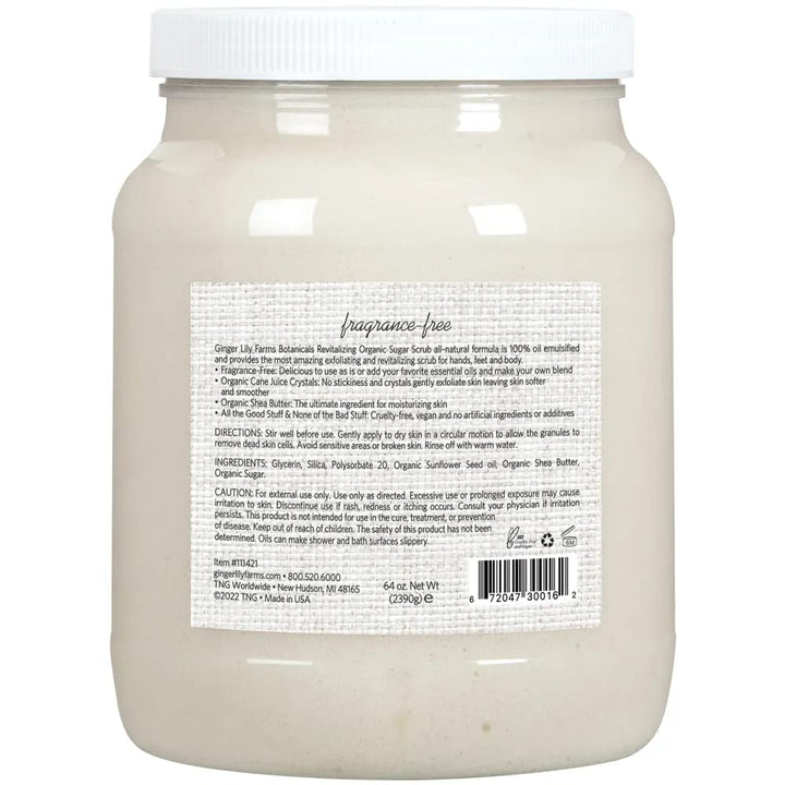 Ginger Lily Farms Botanicals Revitalizing Organic Sugar Scrub, All-Natural Skin Exfoliating Sugar Crystals, 100% Vegan & Cruelty-Free, Fragrance-Free, 64 oz.