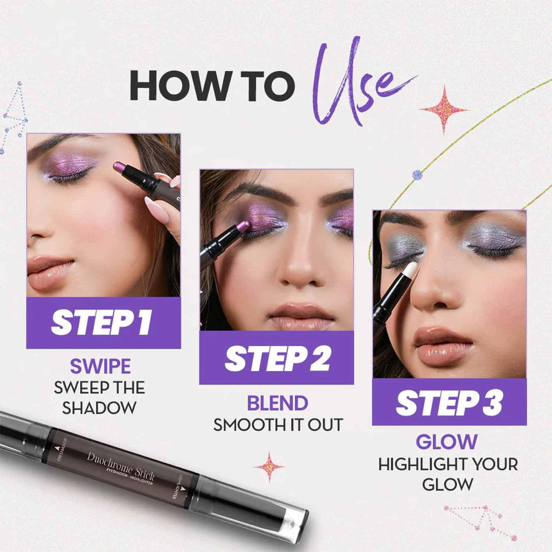 CHARMACY Multichrome 2 in 1 Cream Eyeshadow Stick, Waterproof Eye Brightener Highlighter Stick Makeup, High Pigmented, Smudge-Proof, Vegan & Cruelty-Free (#904)