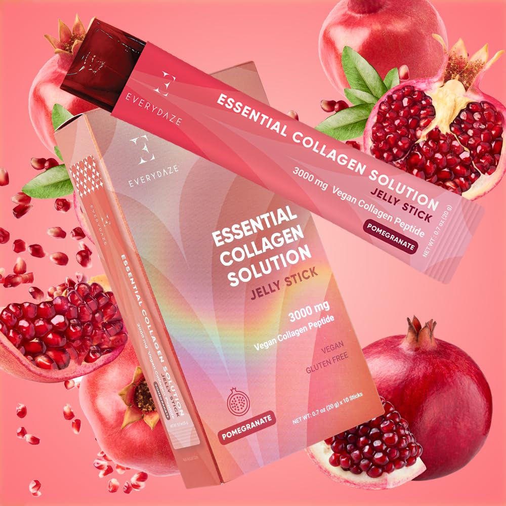 EVERYDAZE Essential Collagen Solution Jelly Stick | 40 Pack (4 x 10ct) | Vegan Collagen Peptide Supplement Packets | Hair, Skin, Nail, Bone Health for Men & Women (40 Pack, Pomegranate)