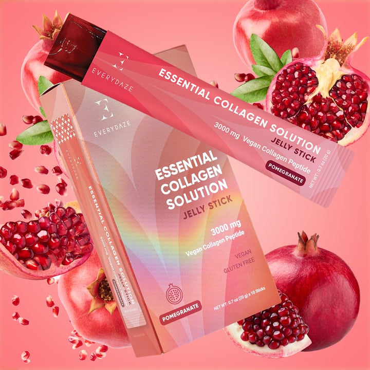 EVERYDAZE Essential Collagen Solution Jelly Stick | 40 Pack (4 x 10ct) | Vegan Collagen Peptide Supplement Packets | Hair, Skin, Nail, Bone Health for Men & Women (40 Pack, Pomegranate)