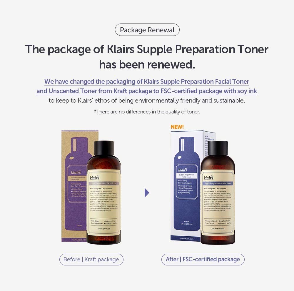 Klairs Supple Preparation Facial Toner, with Hyaluronic Acid, moisturizer, without paraben and alcohol 180 ml