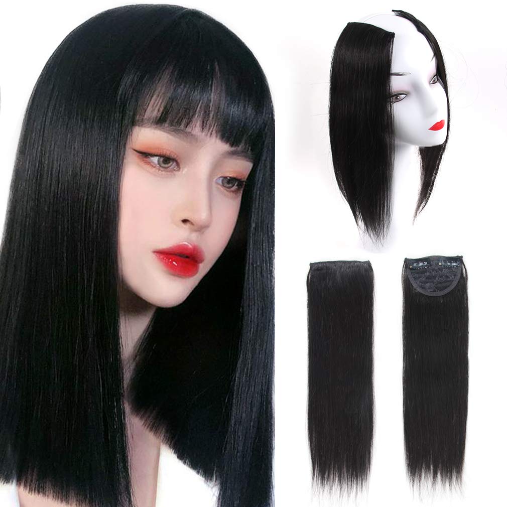 2 Pieces Black Human Hair Clip in Hair Extensions 14inch,Straight Hairpiece About 25g/pc,Cand Be Dyed