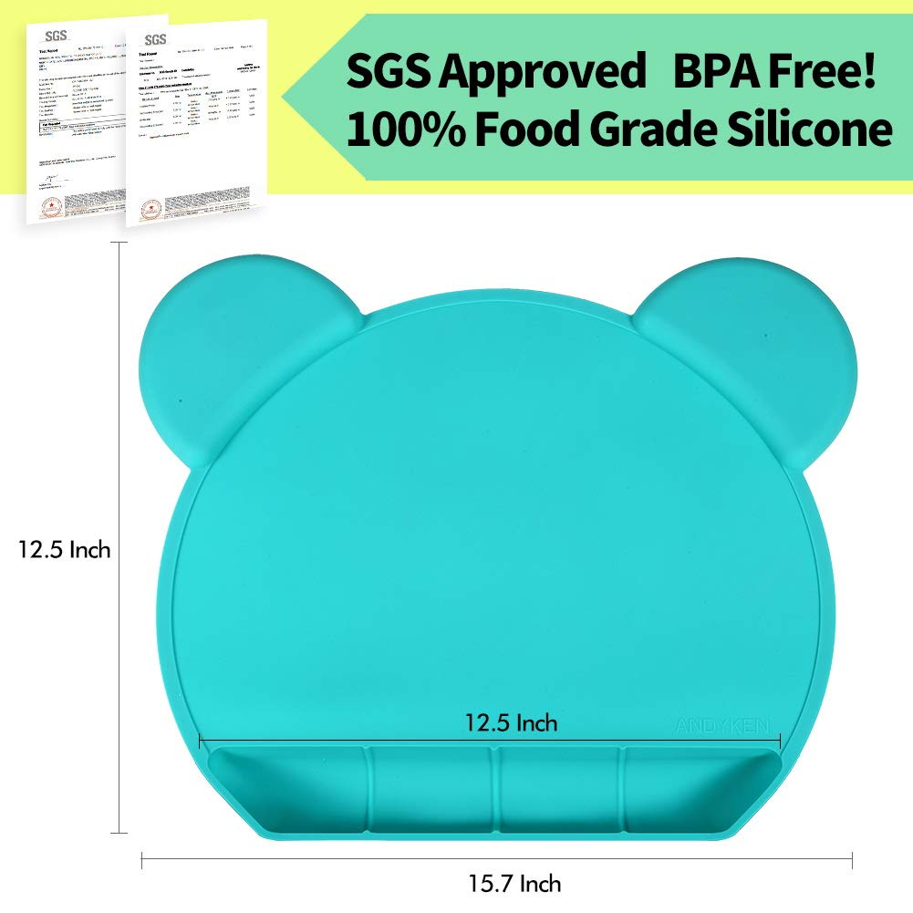 Silicone Baby Placemat Suction - Kids Placemats with Strong Suction Food Catching Placemat Silicone Placemats for Kids Babies Toddlers Tiny Diner Placemat Roll Up Non Slip Washable Baby Restaurant Mat