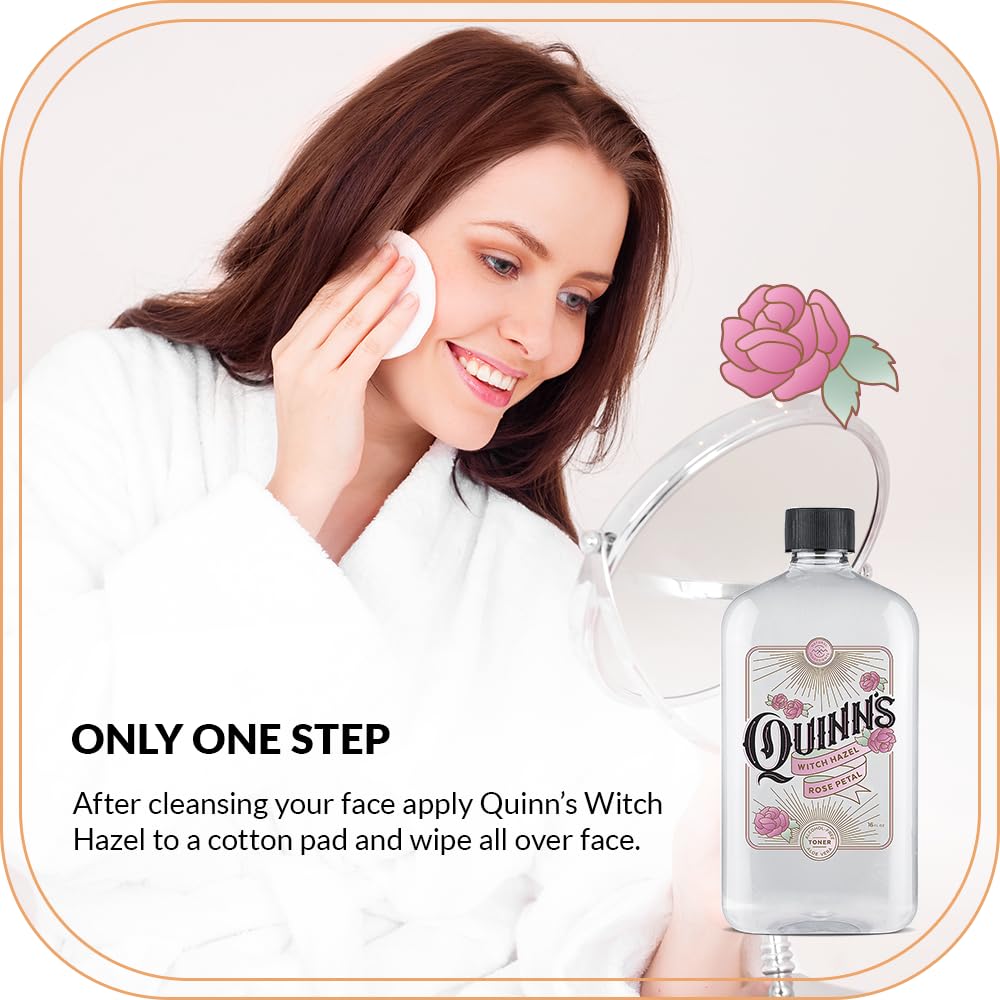 Quinns Alcohol-Free Witch Hazel 16oz - Rose Petal & Aloe Vera Natural Toner for Face & Skin