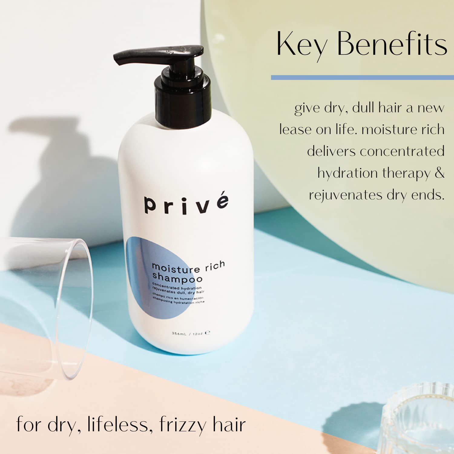 Prive Moisture Rich Shampoo - Deep Moisturizing for Dry and Lifeless Hair, 12 oz