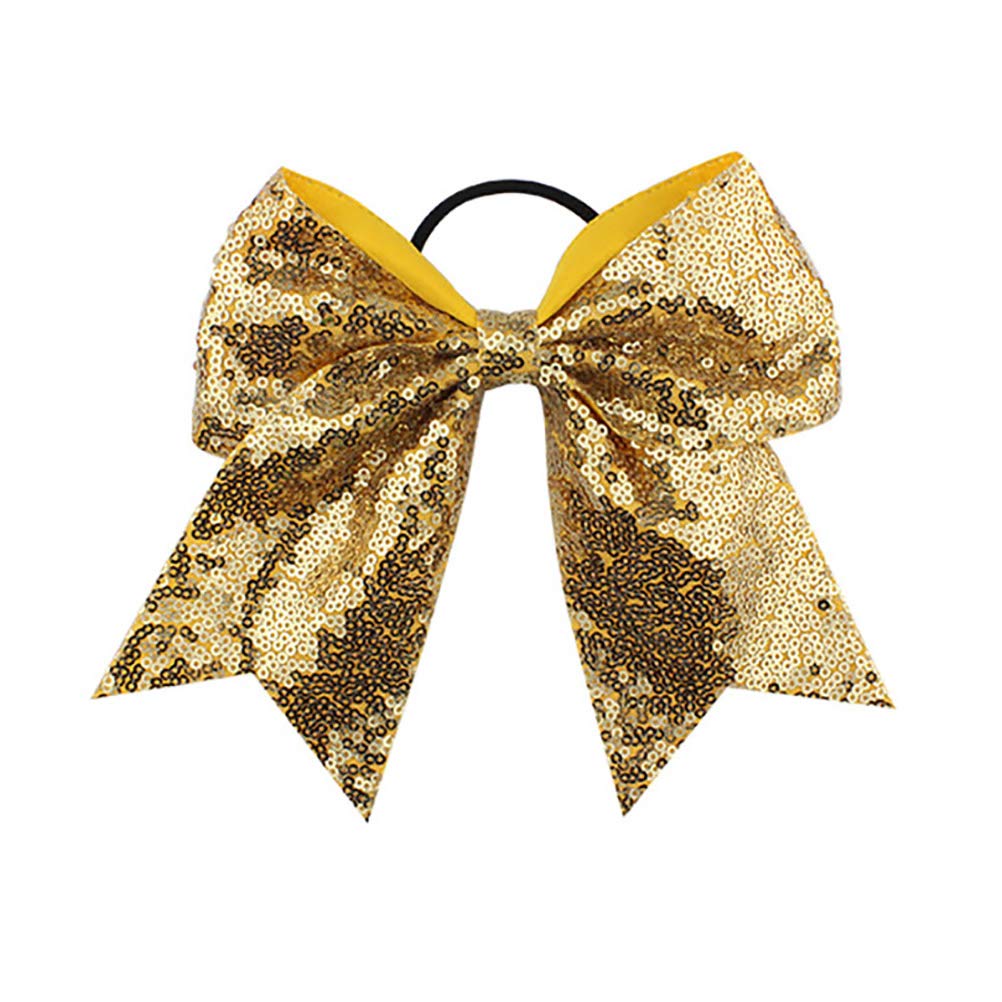 JustMyDress 13-Gold, Silver: Girls Cheer Bow Ponytail Holder Big Hair Bow Tie With Glitter Sequins Bowknot Jb80 (13-Gold, Silver)