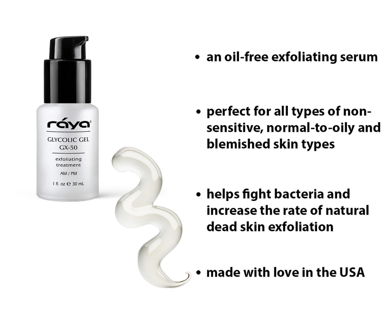 Raya Glycolic Gel GX-50 | Face Exfoliator & Serum | Against-Wrinkle Facial Serums with AHA for Oily & Break-Out Skin | Clears Blemishes, Reduces Oiliness & Fine Lines