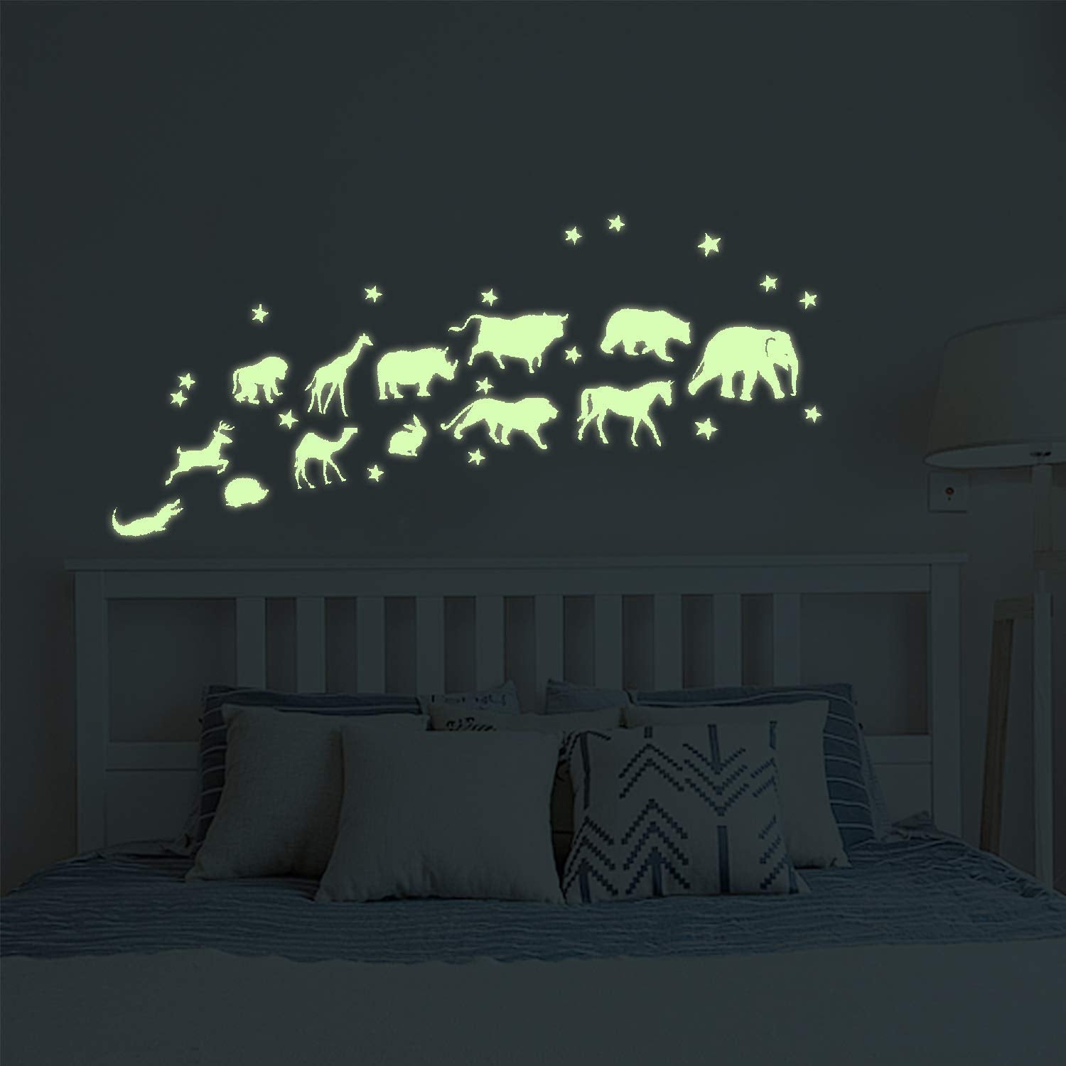 BENBO Animals Glow in Dark Wall Stickers, Cute Animals Jungle Adventure Horse Elephant Giraffe Camel Stars Peel and Wall Decals for Kids Bedroom Nursery Home Wall Mural Decor