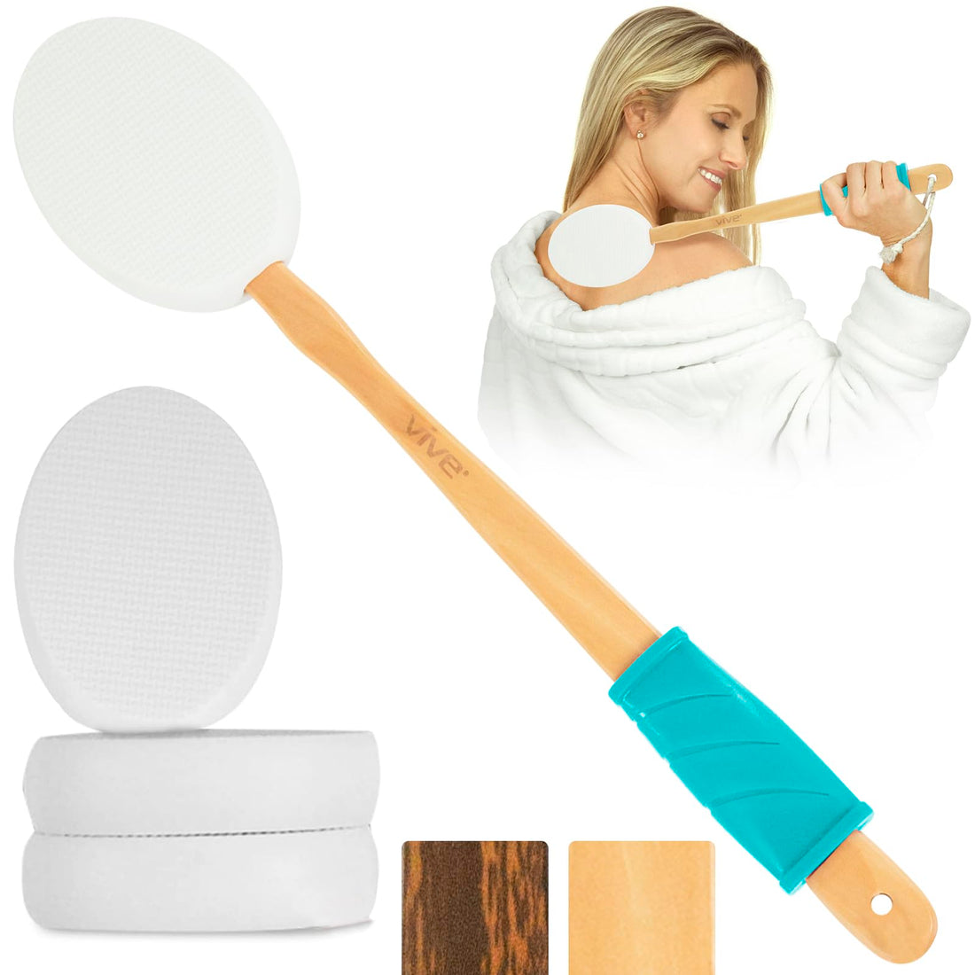 Vive Lotion Applicator for Back, Feet (17.5) - Self Washer Beauty Shower Sponge, Long Handle Cream Wand for Elderly, Women - Apply Medicine, Skin Cream, Body Wash, Sunscreen