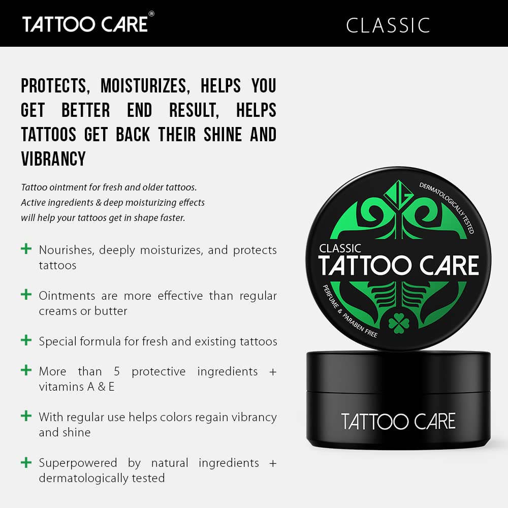 Tattoo Care Classic - 1.23 Oz - Tattoo Aftercare Ointment with Natural Ingredients, Moisturizing Calendula Cream, Highlights Tattoo Colors, Tattoo Itching Lotion, Protects, Heals & Reduces Redness