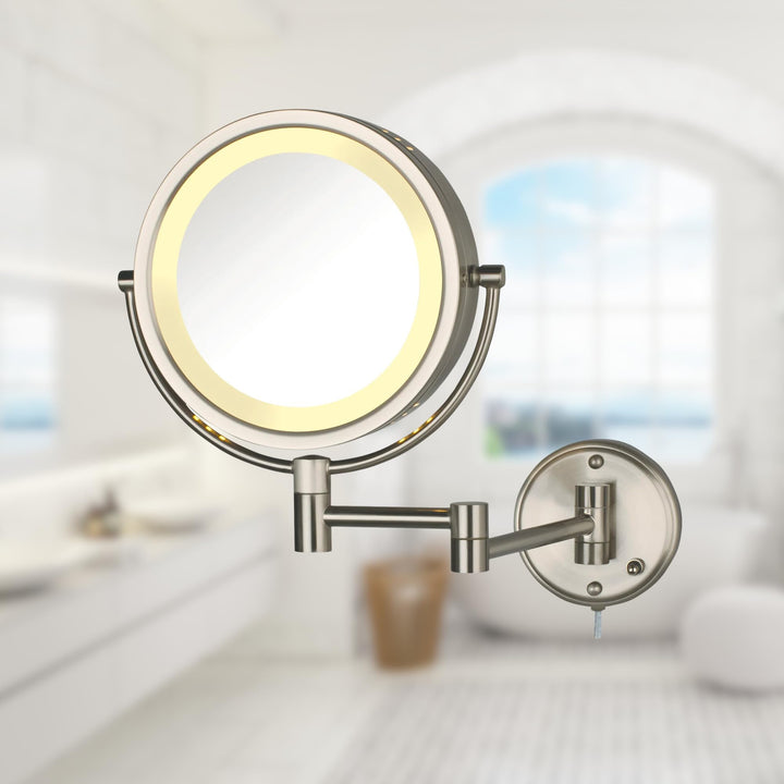Jerdon HL75N 8.5-Inch Lighted Wall Mount Makeup Mirror with 8x Magnification, Nickel Finish