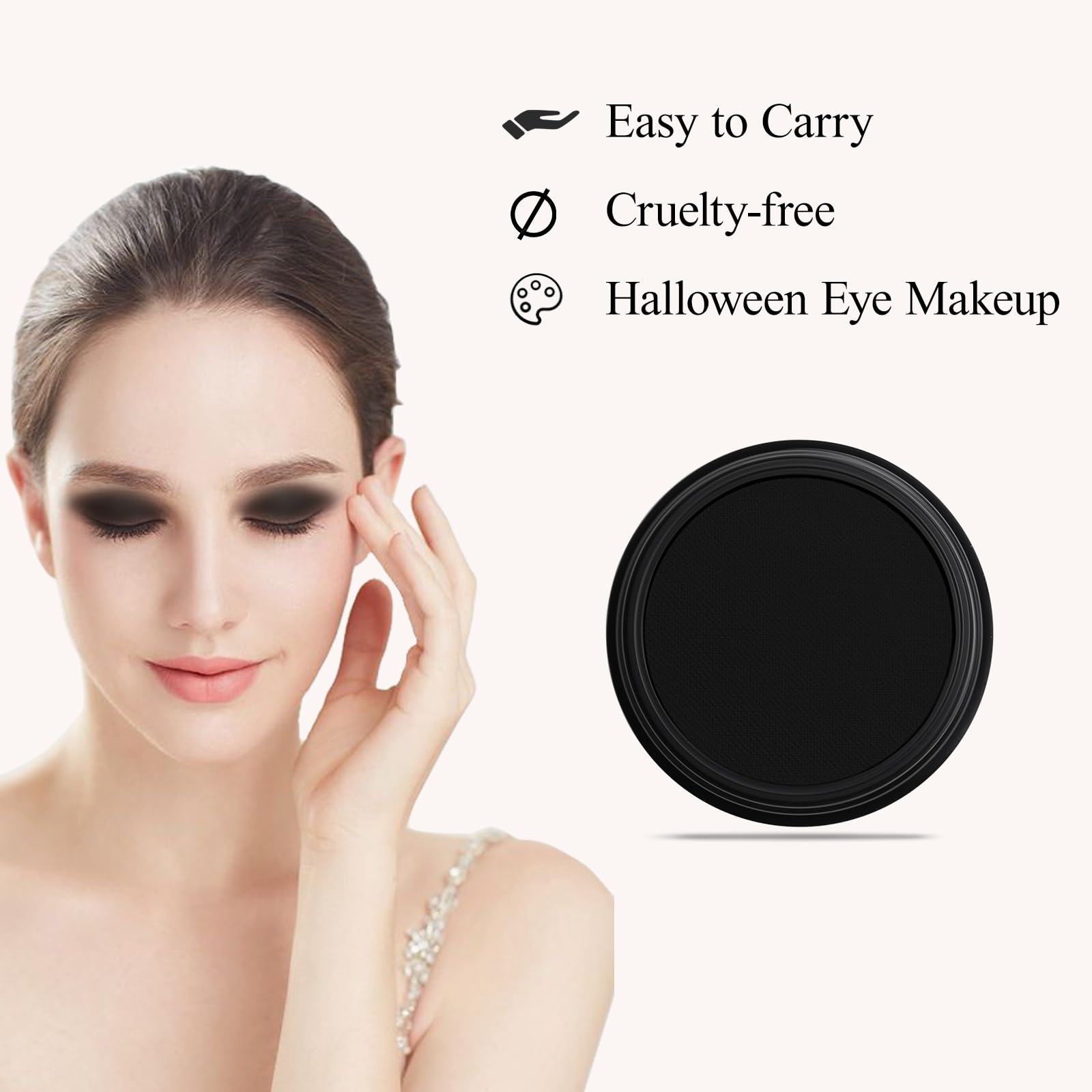 FIVEFULU Single Black Eyeshadow, Pressed Powder Matte Eye-Shadow Palette Make-up, Blendable Long Lasting High Pigment Black Eye Makeup Halloween Eye Paint & Face Body Paint
