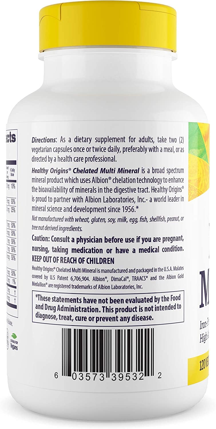 Healthy Origins Chelated Multi Mineral - Chelated Trace Minerals Supplement with Selenium, Iodine, Magnesium & More - Gluten-Free Supplement with Albion Minerals - 120 Veggie Capsules