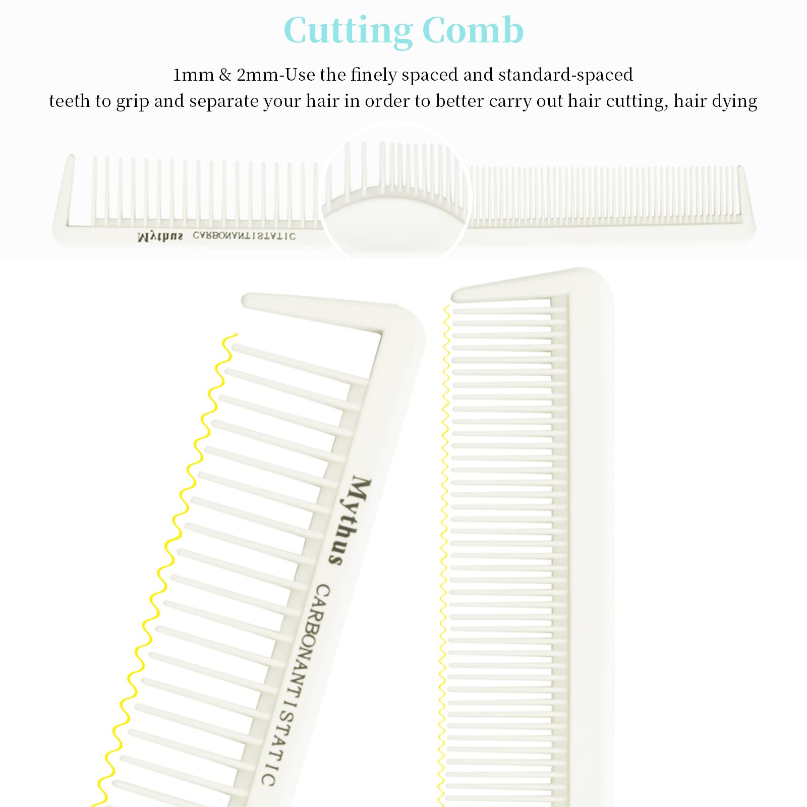 Mythus 10Pcs White Carbon Fiber Hair Combs Home Fine Cutting Set Professional Barber Hair Stylist Salon Hairdressing Comb Kit Tail Comb Antistatic Heat Resistant Hair Pick Comb for Men and Women