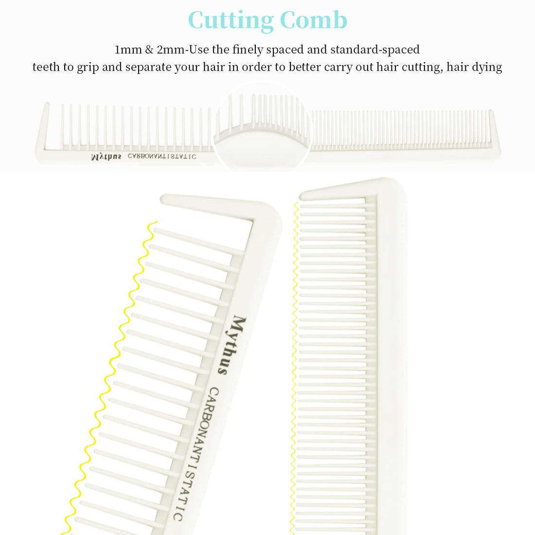 Mythus 10Pcs White Carbon Fiber Hair Combs Home Fine Cutting Set Professional Barber Hair Stylist Salon Hairdressing Comb Kit Tail Comb Antistatic Heat Resistant Hair Pick Comb for Men and Women