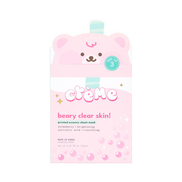 The Crème Shop Boba Bears Beary Clear Skin! Printed Essence Sheet Mask, Korean Skincare (3 Pack)