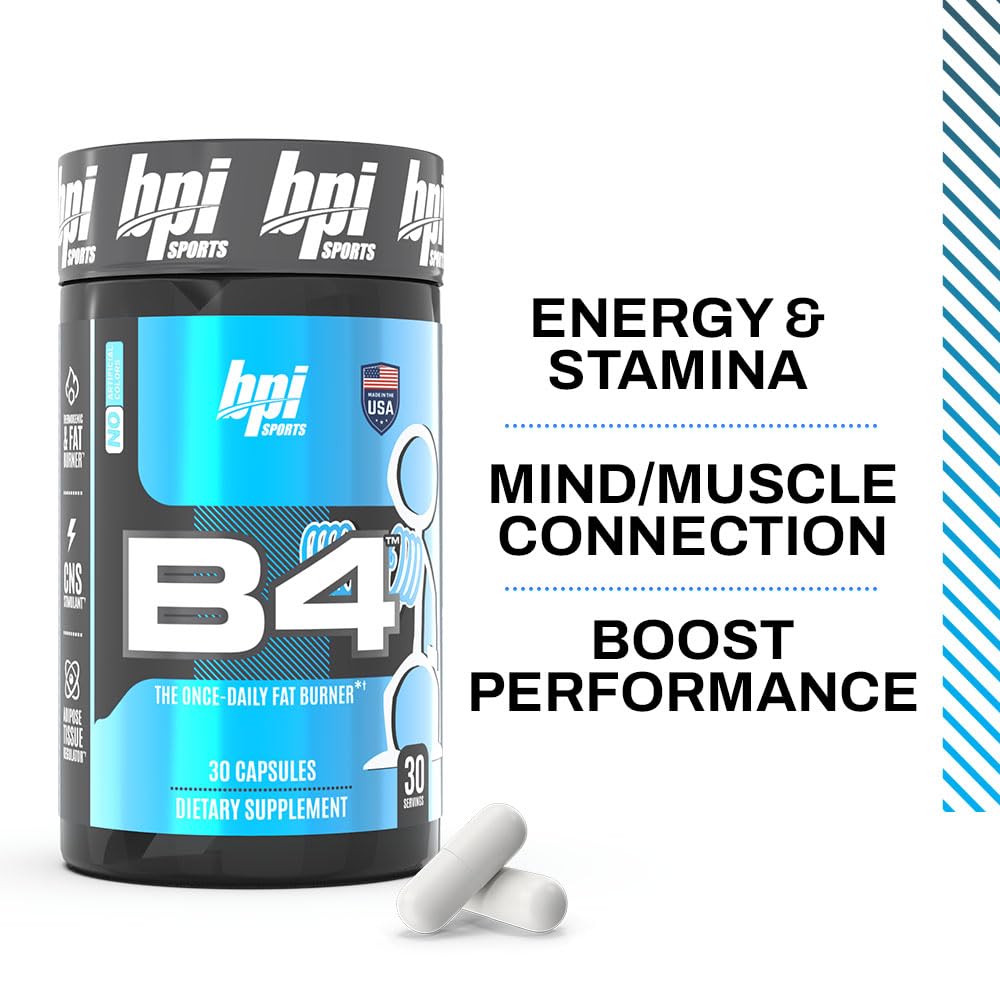 BPI Sports B4 – Extra-Strength Fat Burner – Keto-Friendly – Appetite Suppressant – Caffeine, Niacin, Quercetin, Yohimbine – 30 Servings – 710mg