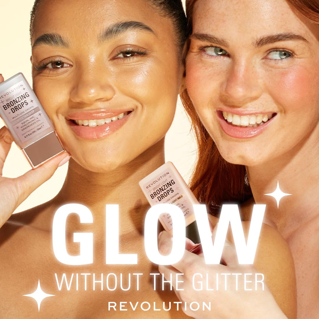 Revolution, Bright Light Bronzing Drops, Bronze & Glow for Face & Body, Infused with Hyaluronic Acid, Vegan & Cruelty-Free, Bronze Scorched, 0.77 fl oz