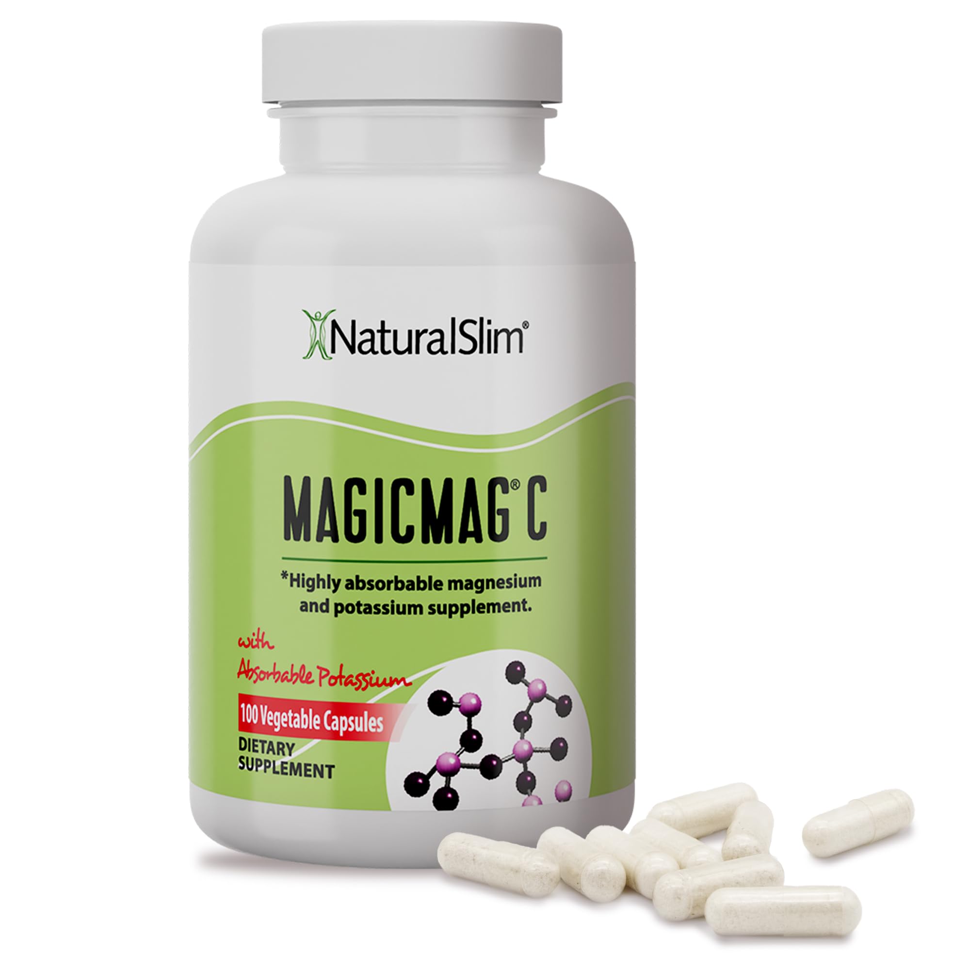 NaturalSlim Potassium Magnesium Supplement 100 Capsules – MagicMag C Magnesium Citrate Supplements for Sleep Support, Heart Health, and Muscle Cramp Relief | Gluten-Free 1 Pack