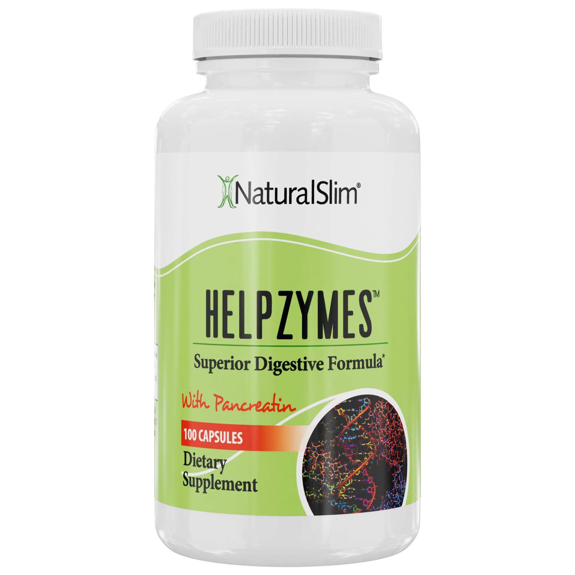 NaturalSlim Digestive Enzymes for Women & Men - Helpzymes Essential Enzymes for Digestion, Gut Health, Gas Bloating Relief with Bromelain, Ox Bile, Pancreatin. & Betaine HCL - 100 Capsules Solo