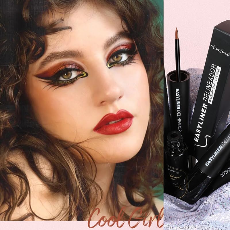 AKARY Dip Eyeliner Waterproof 24H Longlasting, Light Brown Liquid Eyeliner Quick Drying, Colored Eye Liner Pencil for Women Bold & Natural Eye Make Up with Precise & Easy Application, 0.22 fl oz, 03