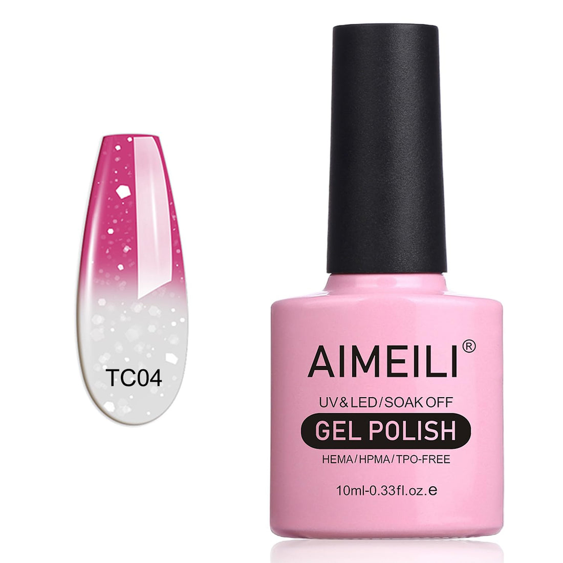 AIMEILI Soak Off U V LED Temperature Color Changing Chameleon Gel Nail Polish - Hot Pink to Glitter White (TC04) 10ml