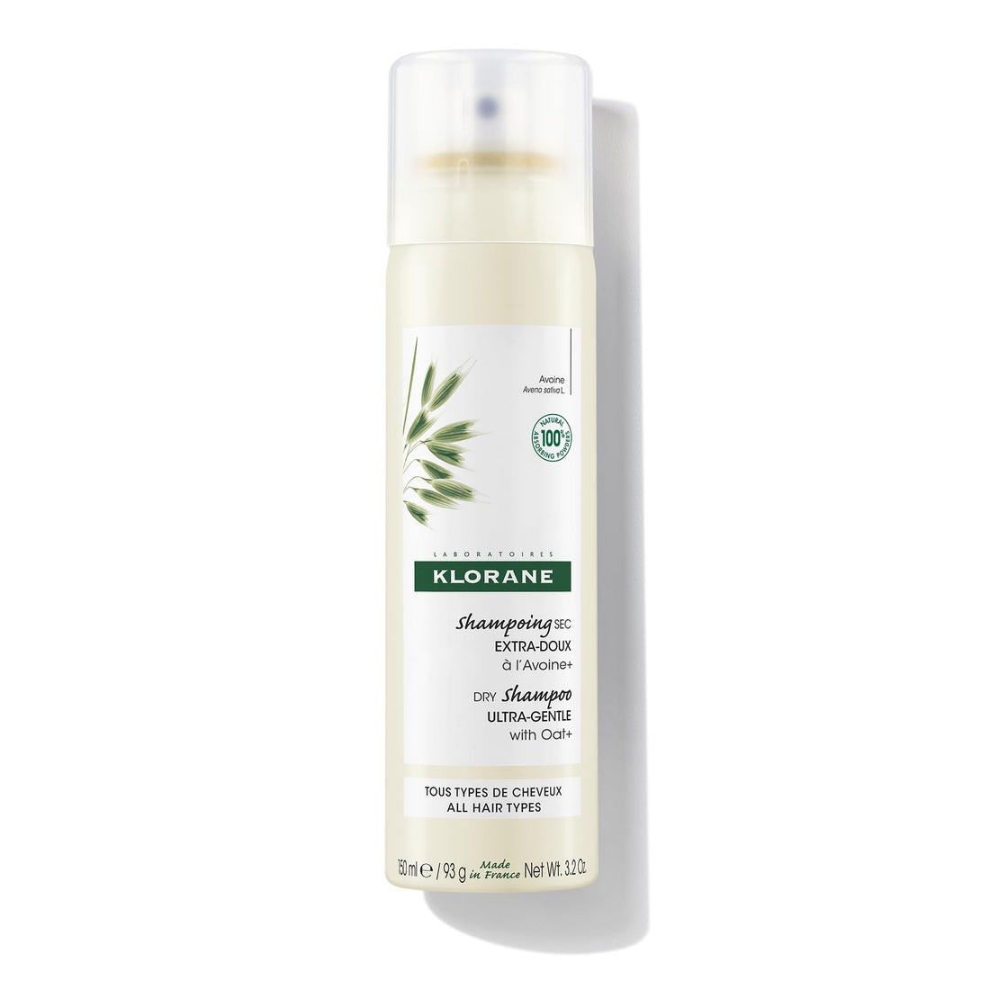 Klorane Dry Shampoo with Oat Milk, Ultra-Gentle, All Hair Types, No White Residue, Paraben & Sulfate-Free, 3.2 oz.