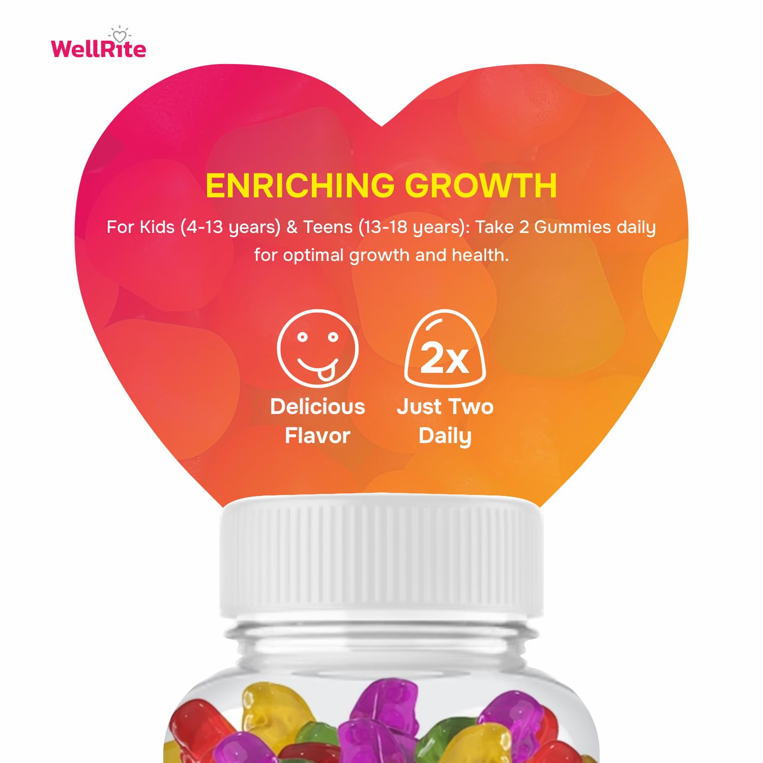 Wellrite Kids Multivitamin & Mineral Gummy Vitamins which Provide Overall Development & Growth, 60 Count, Lemon & Strawberry Flavored, Vegan, Gelatin Free, Gluten Free, Nut Free