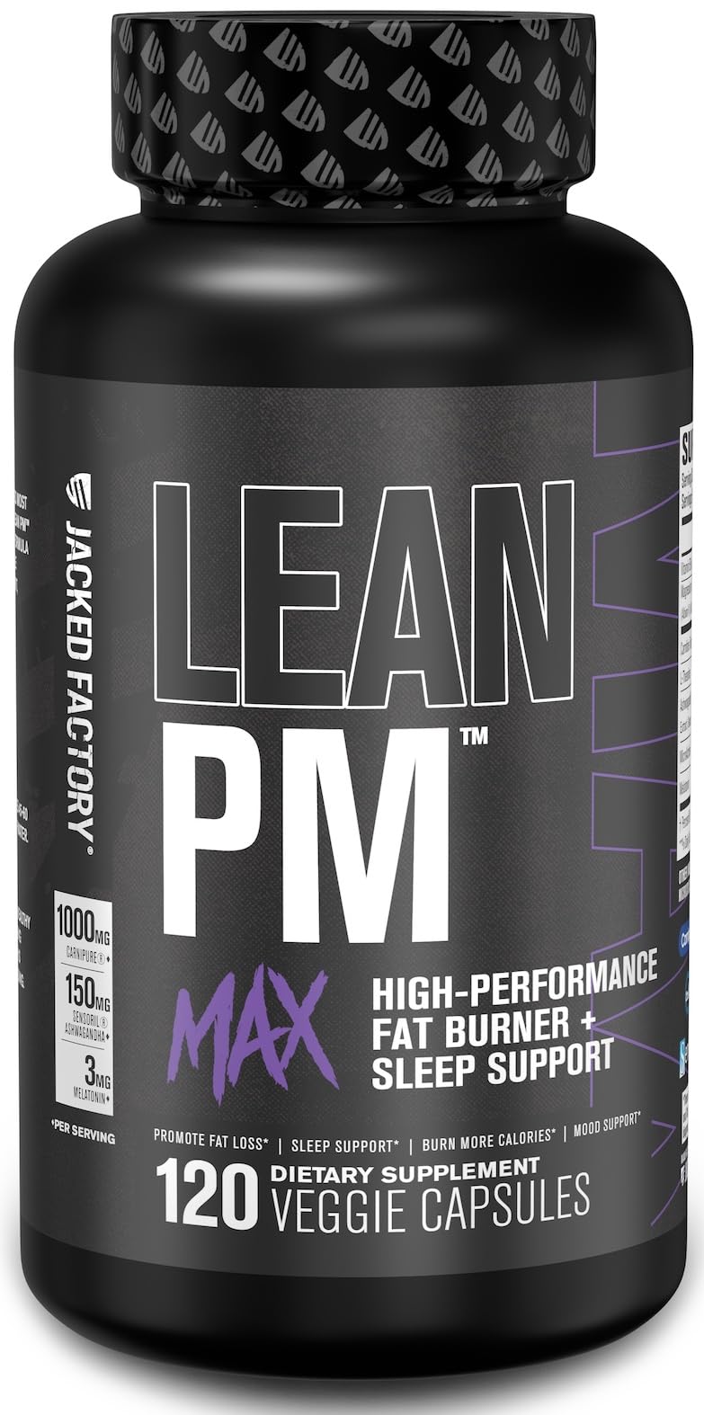 Jacked Factory Lean PM Max - High-Performance Weight Loss, Sleep Support, Fat Burner, & Appetite Suppressant for Men and Women w/Melatonin, Magnesium, Carnipure, & Ashwagandha - 120 Diet Pills