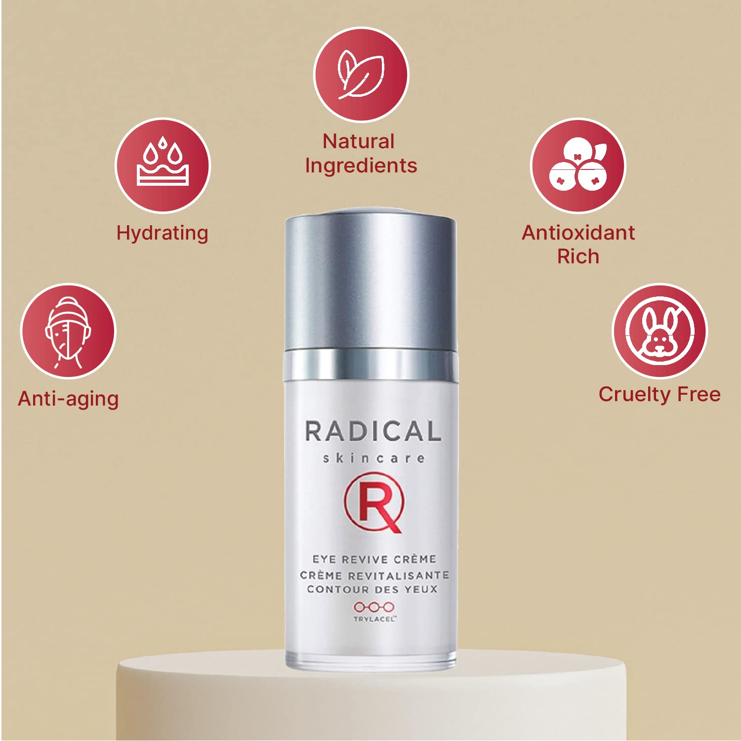 Radical Skincare Eye Revive Creme, 0.5 Fl Oz - 4-in-1 Anti-Aging Solution Combats Wrinkles, Dark Circles, Puffiness, and Fine Lines | For All Skin Types Including Sensitive Skin | Paraben Free | Clin