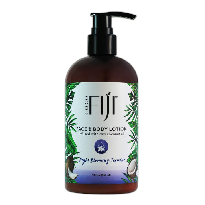Organic Fiji Moisturizing Face and Body Organic Coconut Oil Lotion Night Blooming Jasmine 12 Ounce