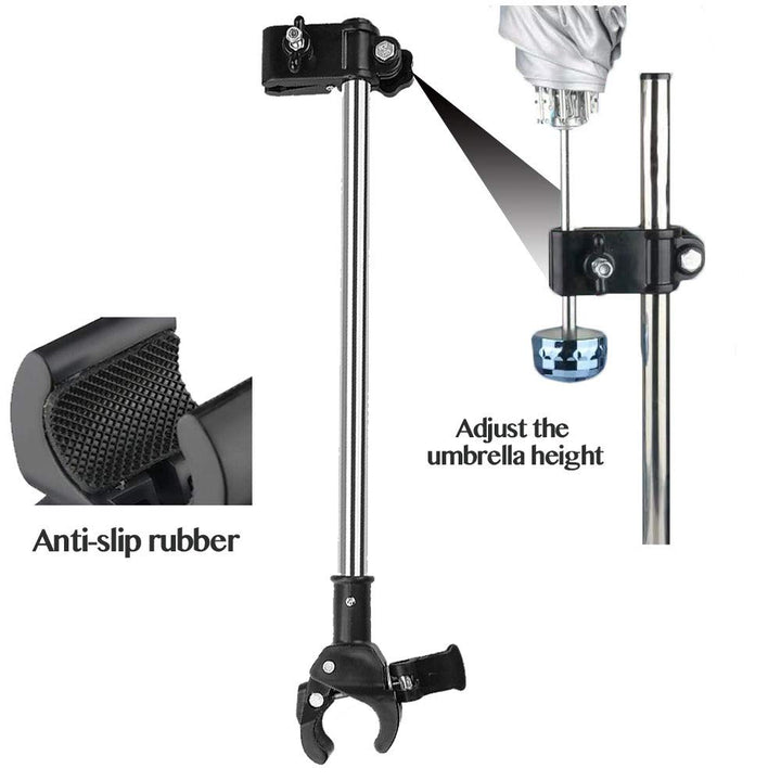 Umbrella Mount Holder, Adjustable Umbrella Mount Stand No Need Wrench to Attach/Detach Umbrella Clamp for Wheelchairs, Walker, Rollator, Biycle, Pram, Stroller, Black