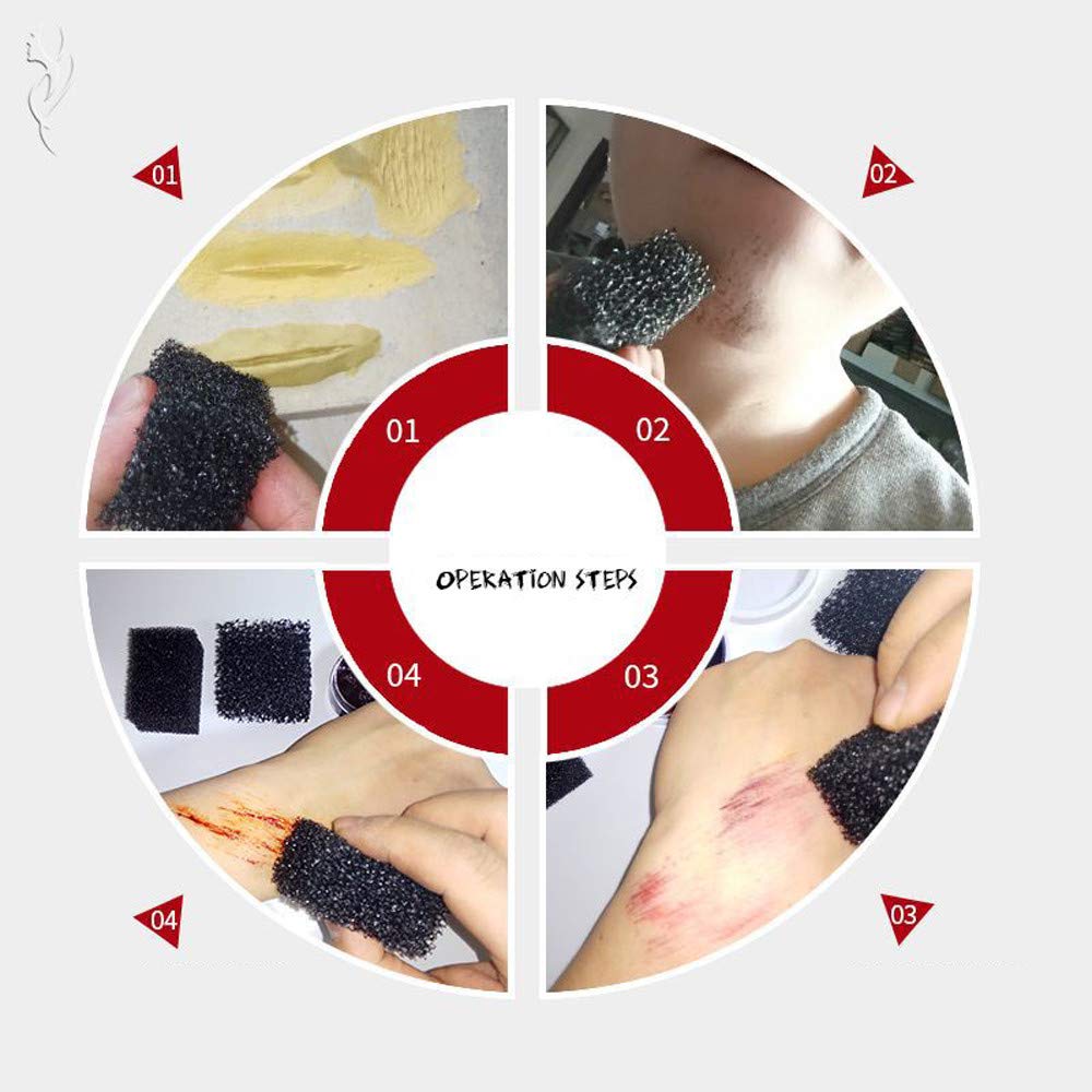 MEICOLY Stipple Sponge Halloween Bruise Makeup,SFX Blood Scar Stubble Wound Cosplay,Art Shaping Special Effects,3pcs,Black
